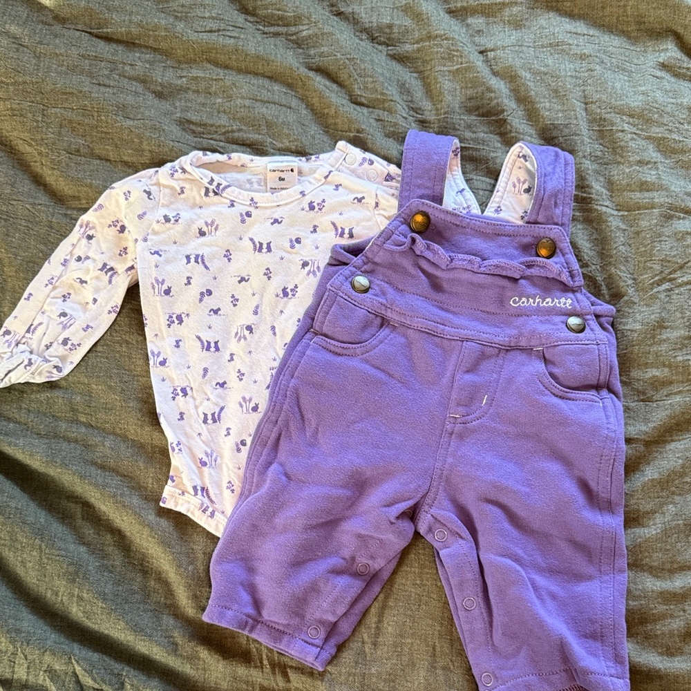 Carhartt Purple Knit Overalls with Floral Bodysuit - Kids